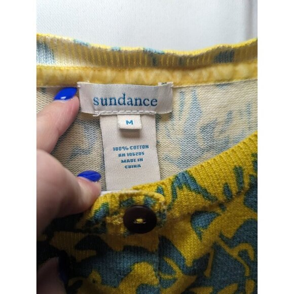 Sundance Free Spirit Horse Print Cardigan Yellow Blue Size Medium Cotton Button - Picture 5 of 10